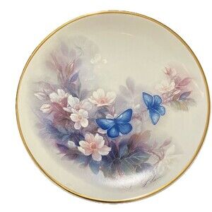 Antique Blossoms Butterflies Collector Plate Gold Rim "Lena Liu" 6'x1/2' For Mom